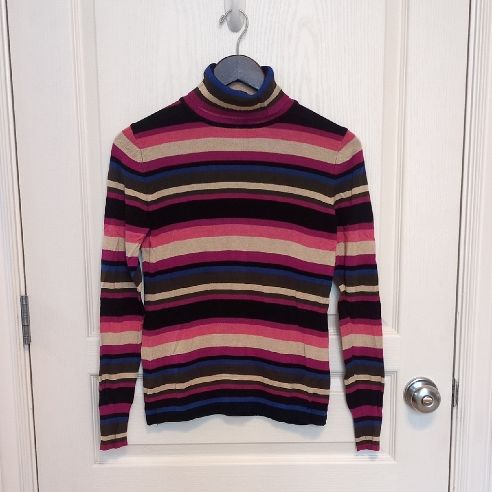 Etcetera Silk Striped Turtleneck Sweater